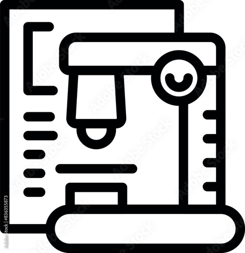 A black and white line art icon depicting a legal document with a gavel