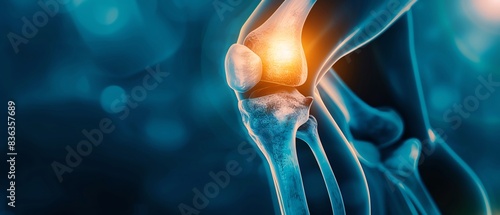 Human knee joint pain visualized in detailed xray augmented reality, diagnostic imaging