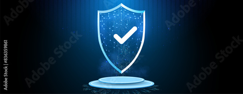 Digital Security Shield with Checkmark on Dark Background