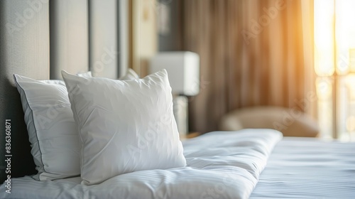 White Pillow on a Made Bed in a Hotel Room
