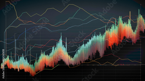 A detailed Ichimoku Cloud indicator chart, featuring multiple lines representing support, resistance, and trend direction, aiding in market trend analysis. photo