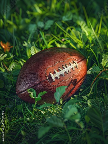 American Football Resting in Green Grass