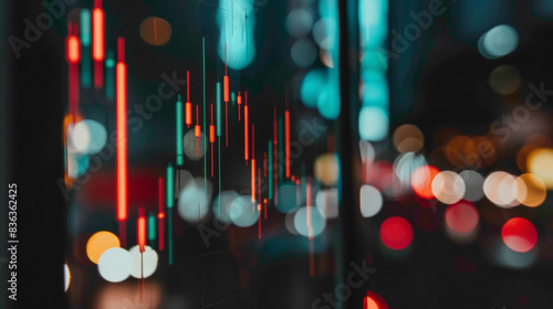 A detailed view of a hammer candlestick pattern appearing on a forex chart, indicating a possible trend reversal from a downtrend to an uptrend. photo