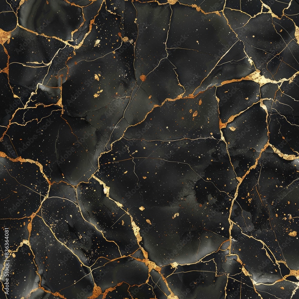 Crackled Black Marble With Thin Golden Veins Crackled Black Marble With Thin Golden Veins