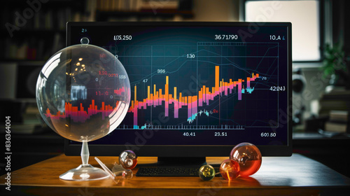 A financial bubble chart depicting asset valuations against their intrinsic values, displayed with precision on a high-definition monitor. photo