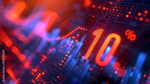 10 percent text with stock market background