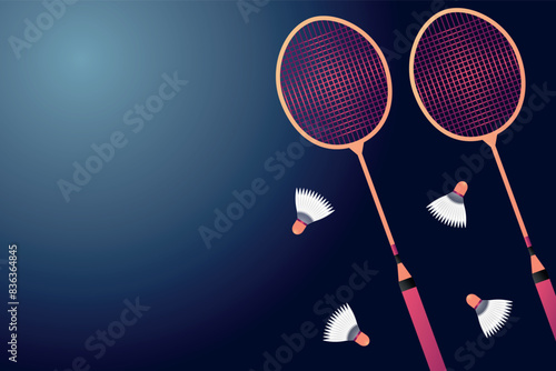 Badminton racket with shuttlecock. Vector illustration of sports wallpaper, banner, background.