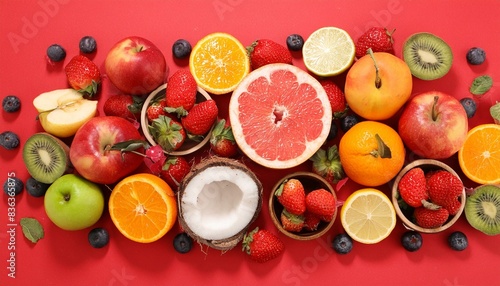 Red background with a summer fruit mix