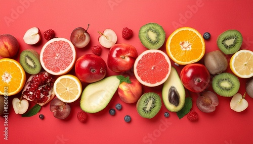 Red background with a summer fruit mix