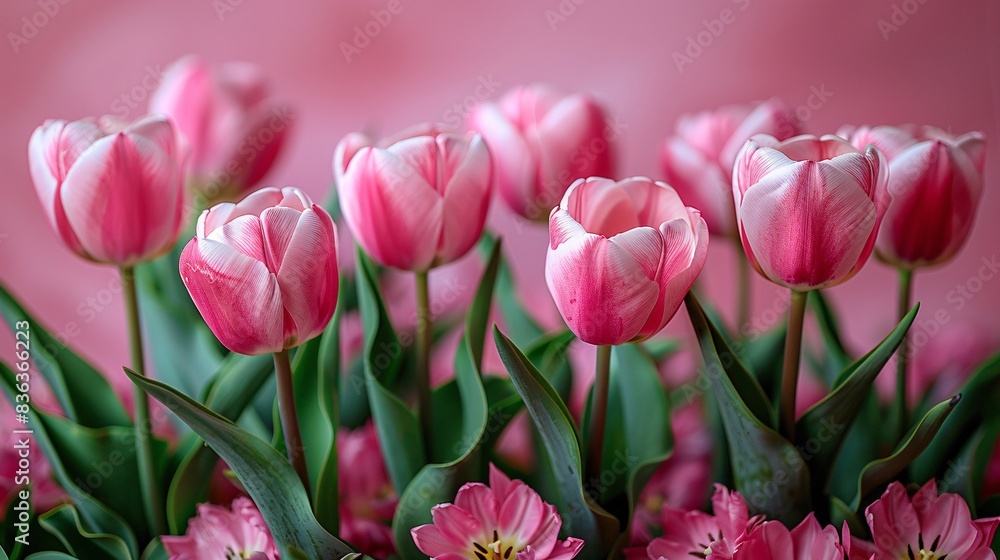 Tulips on pink canvas, ideal for text placement. Tulips on pink canvas, ideal for text placement.
