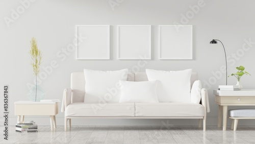 mock up poster frame in modern interior background  living room  Scandinavian style