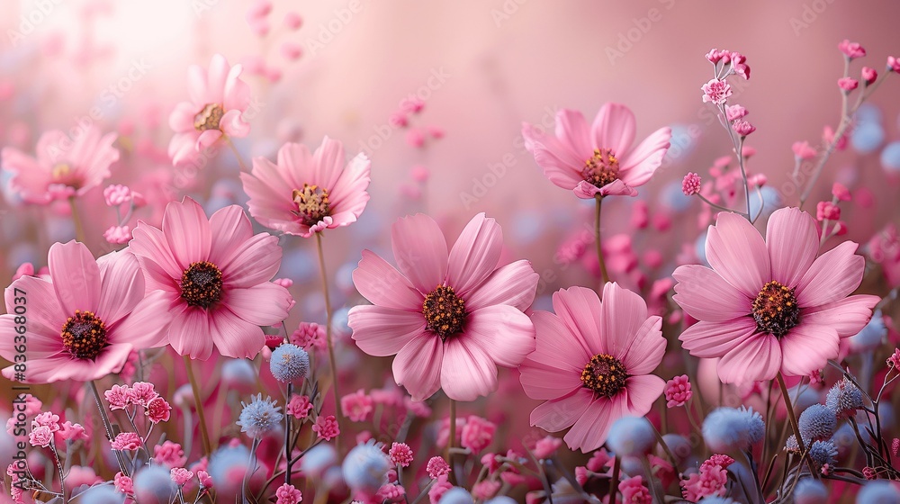 Flowers bloom beautifully on a pink canvas. Flowers bloom beautifully on a pink canvas.