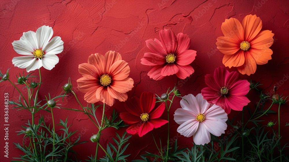Card template: spring blooms on red. Card template: spring blooms on red.