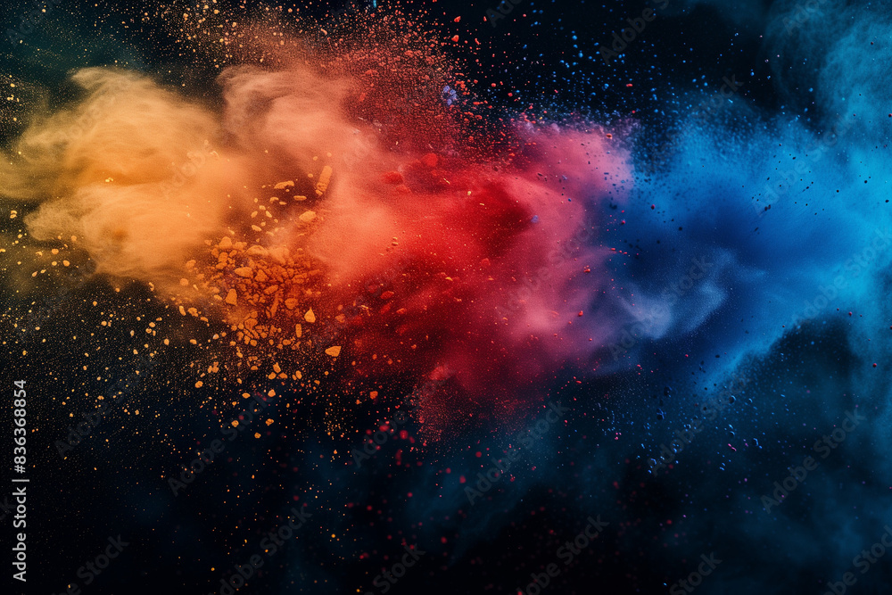 Abstract multicolored dust splash on black background. Abstract color powder explosion on background
Abstract multicolored dust splash on black background. Abstract color powder explosion on background