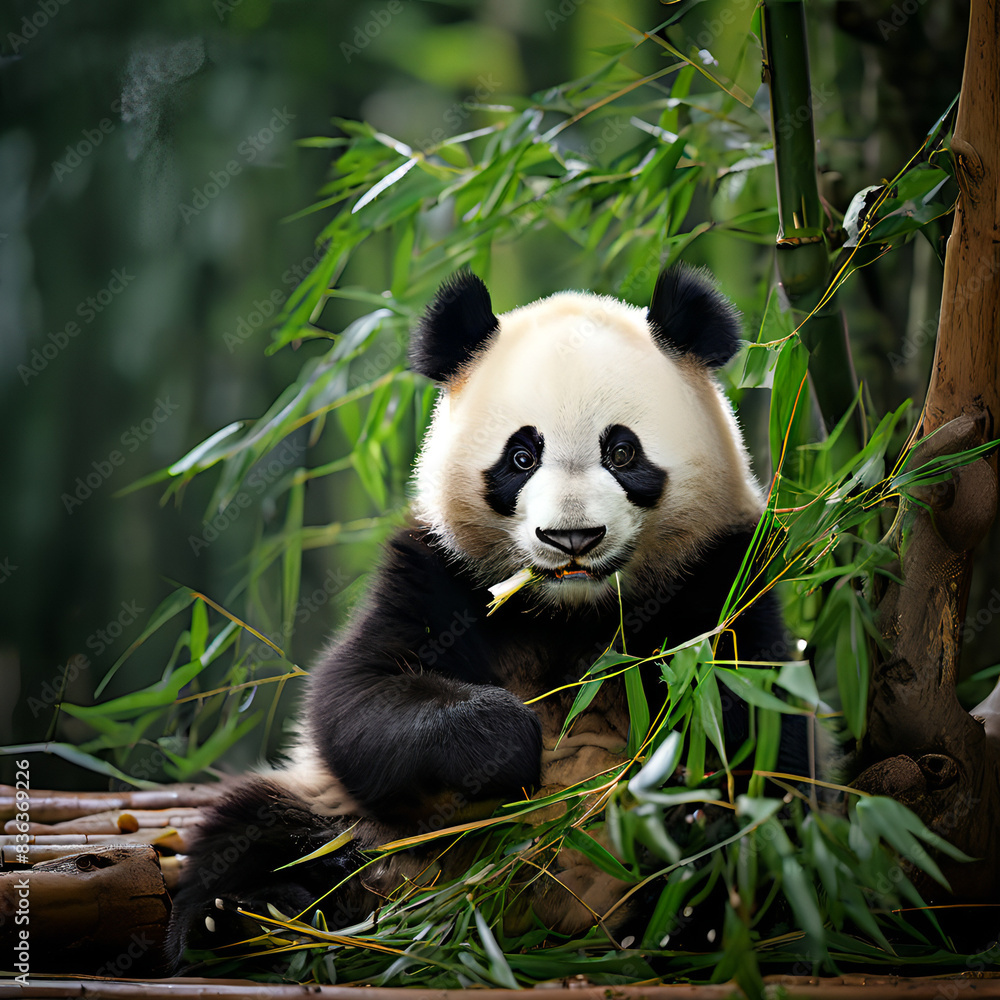 Fototapeta premium giant panda eating bamboo
