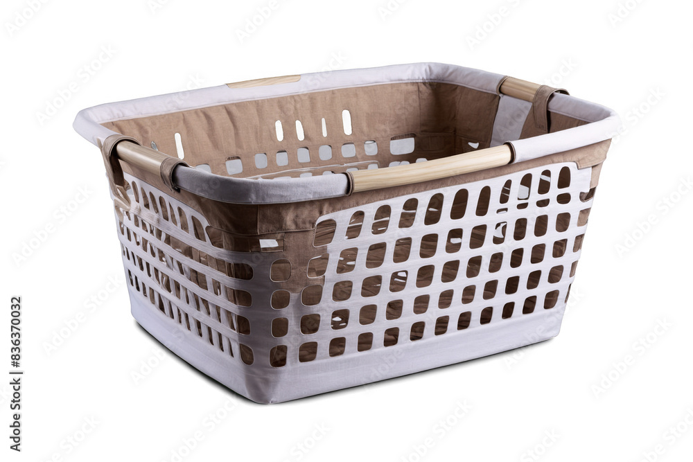 Modern laundry basket with cloth lining isolated on a transparent, white background in a png format Modern laundry basket with cloth lining isolated on a transparent, white background in a png format