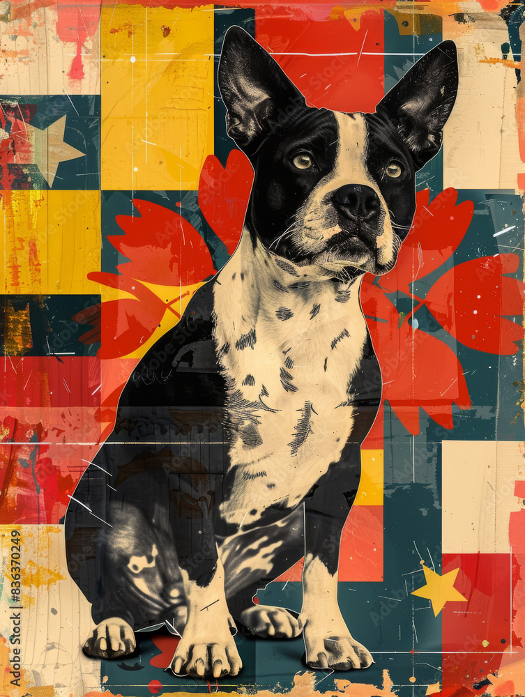 Fototapeta premium Retro French Bulldog Bliss - Colorful abstract Poster