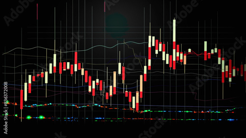 An intricate candlestick pattern scanner chart identifying emerging patterns such as bullish engulfing, bearish harami, and evening star formations.
