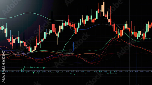 An intricate candlestick pattern scanner chart identifying emerging patterns such as bullish engulfing, bearish harami, and evening star formations. photo