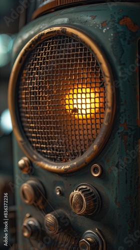 Vintage Radio Speaker Macro, Antique Music Player Backdrop, Rusty Patina Audio Device Background, Vertical Podcast Wallpaper