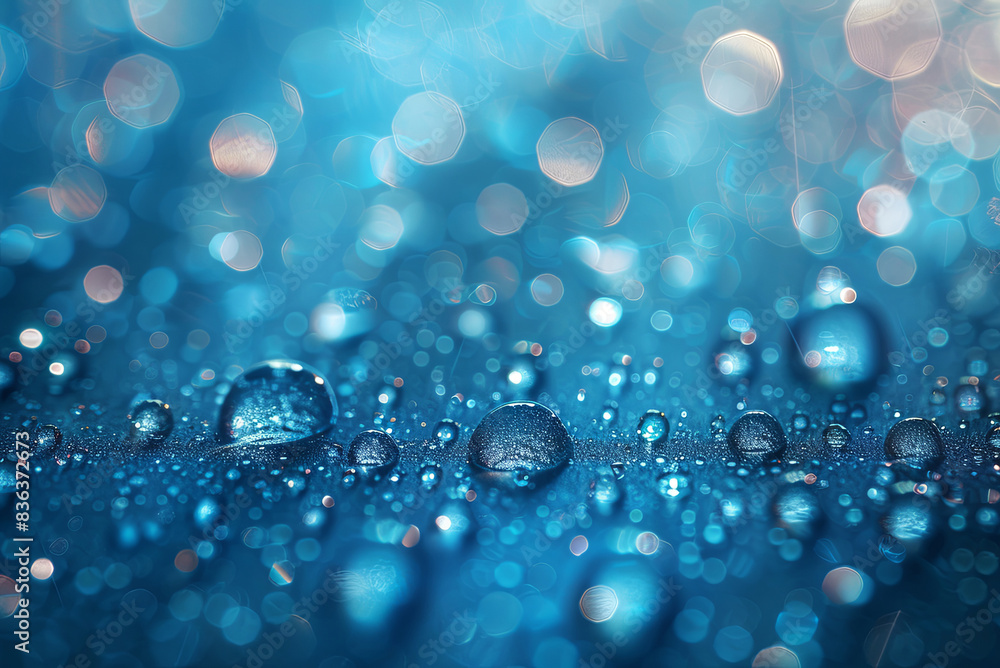 Background of a blue surface with many small water droplets on it, creating a sense of movement and fluidity Background of a blue surface with many small water droplets on it, creating a sense of movement and fluidity