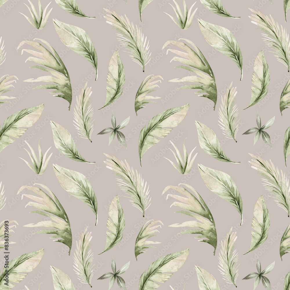 Seamless watercolor pattern with white flowers, berries, fern and leaves. Botanical illustration background fabric Seamless watercolor pattern with white flowers, berries, fern and leaves. Botanical illustration background fabric