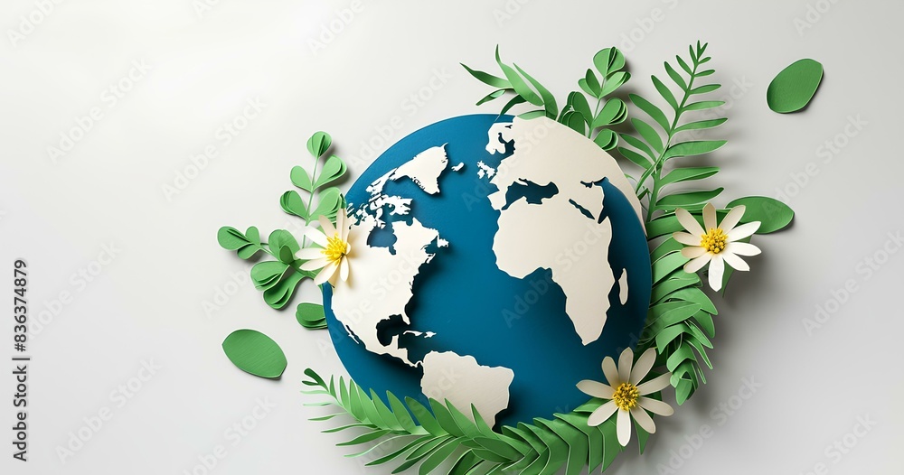 paper globe, eco illustration, paper concept, the earth's surface is made of paper surrounded by a green paper sheet paper globe, eco illustration, paper concept, the earth's surface is made of paper surrounded by a green paper sheet