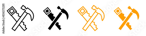 Hand saw and hammer icon logo set vector