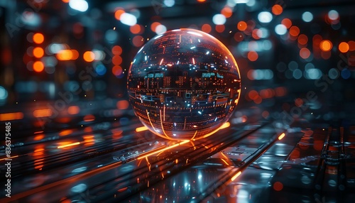 Predictive Analytics in CRM, crystal ball surrounded by data streams, 