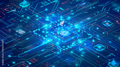 Illustration showcasing cybersecurity elements such as antivirus alerts firewall protection and technology safeguards.