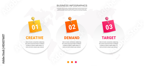 Vector infographic design template. Modern timeline concept with three steps, circles. Vector illustration used for diagram, workflow layout, banner, web-design