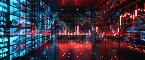 Explore a chamber adorned with forex charts, each chart representing valuable market data and trends, all captured in stunning  detl photo