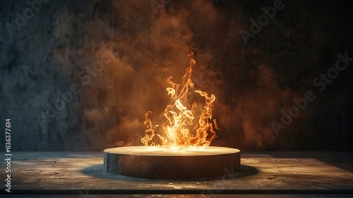podium with fire for ads photo