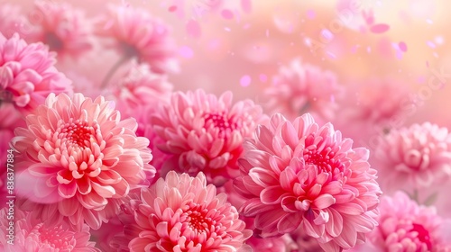 Chrysanthemum watercolor border surrounds a stunning floral illustration on a soft sky pink backdrop