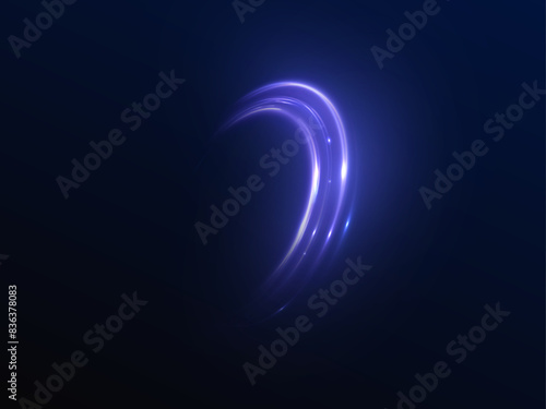Dynamic blue lines of light with glow effect. Rotating light shiny half rings. Abstract sparkling dynamic light speed lines. Vector 10 EPS