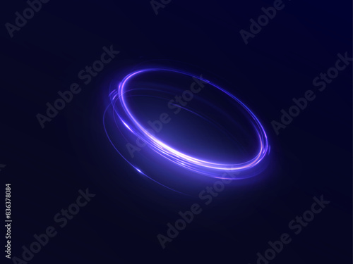 Portal light effect on a dark background. Light bright blue swirl. Bright light round teleport podium. Magic gate in a fantasy game. Vector 10 EPS