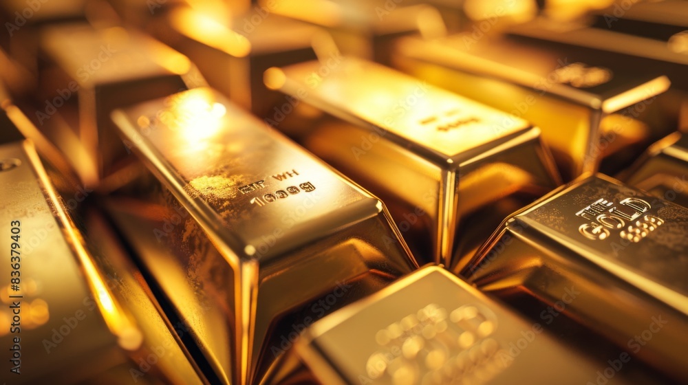 A close-up of gleaming gold bars arranged in a neat stack, symbolizing wealth, prosperity, and financial stability. A close-up of gleaming gold bars arranged in a neat stack, symbolizing wealth, prosperity, and financial stability.
