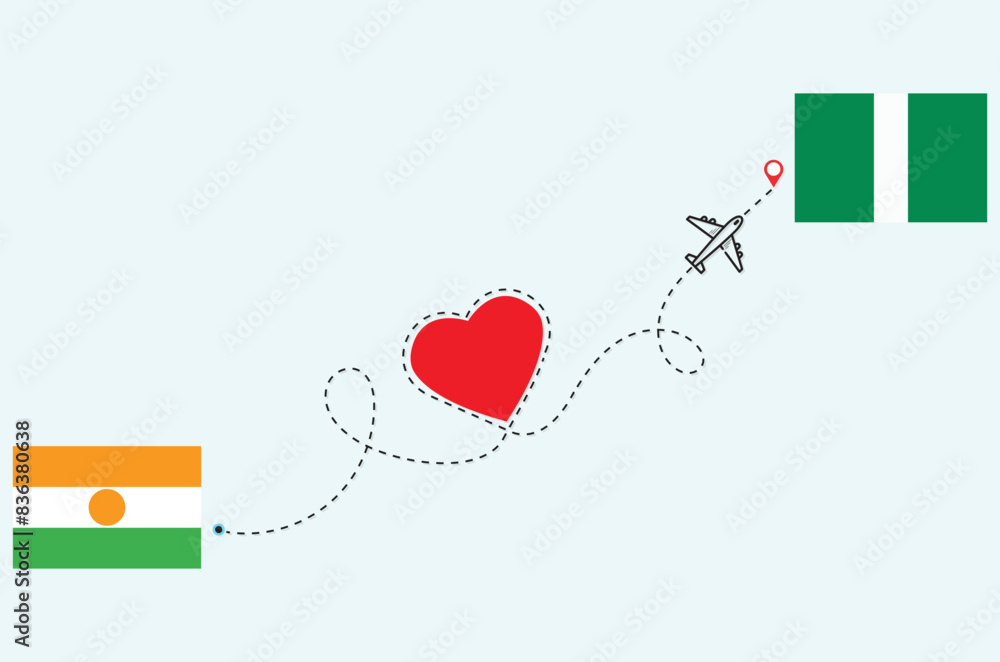 Flight and travel concept from niger to nigeria airplane travel Heart concept flags design Flight and travel concept from niger to nigeria airplane travel Heart concept flags design