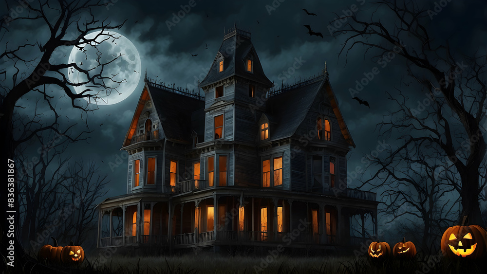 Haunted house with Halloween decorations