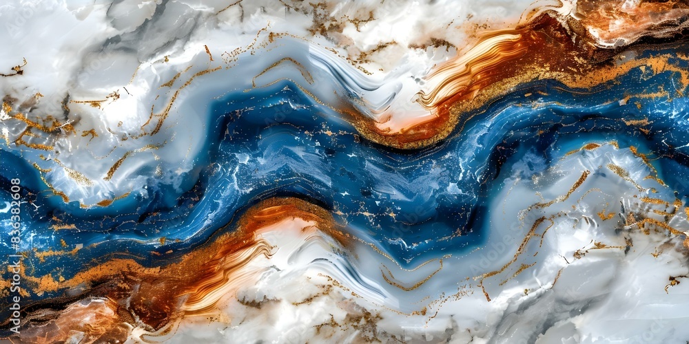 Fototapeta premium Luxurious Marble Textures White, Blue, and Gold with Unique Designs. Concept Marble Textures, Luxurious Decor, White and Blue Marble, Gold Accents, Unique Designs