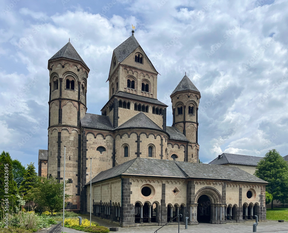 Fototapeta premium Maria Laach Abbey is a Benedictine abbey situated in Glees, on the southwestern shore of the Laacher See (Lake Laach), in the Eifel region of the Rhineland-Palatinate in Germany