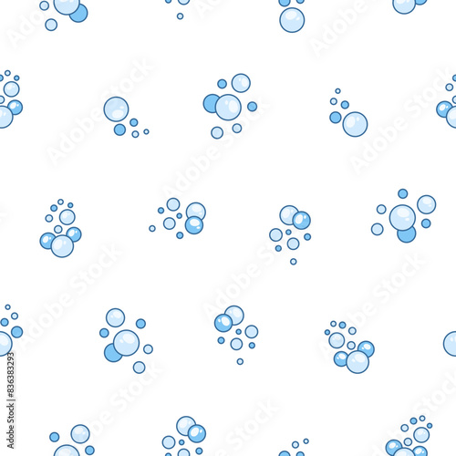 Flying soap bubbles shapes. Seamless pattern. Bath, shampoo, shaving. Hand drawn style. Vector drawing. Design ornaments.