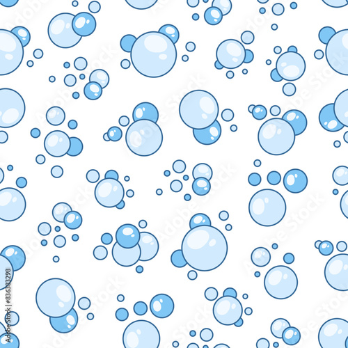 Flying soap bubbles shapes. Seamless pattern. Bath, shampoo, shaving. Hand drawn style. Vector drawing. Design ornaments.