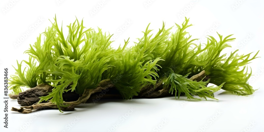 White background with Fucus algae a type of seaweed. Concept Seaweed ...