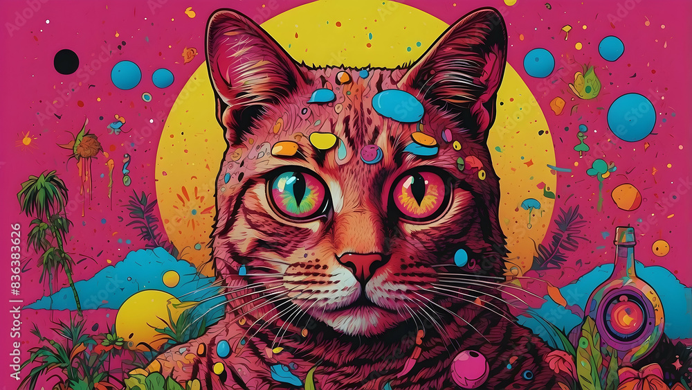 Colorful psychedelic cat illustration Colorful psychedelic cat illustration