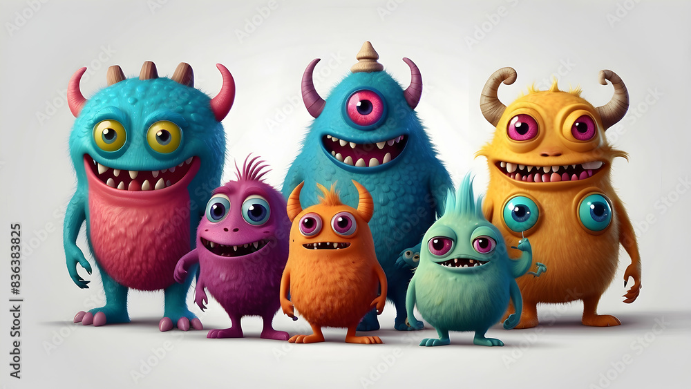 Fototapeta premium Group of colorful cartoon monsters