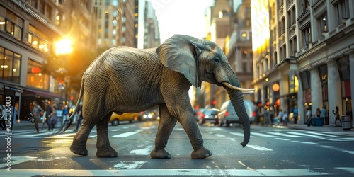 An Elephant Walking Down a Busy City Street. Concept Wildlife Photography  Urban Culture  Unusual Sightings  Animal Behavior  Street Scenes