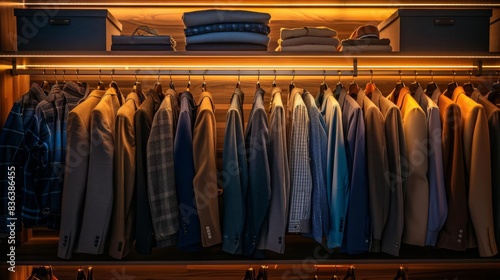 Neatly arranged minimalist wardrobe with essential clothing items © rookielion