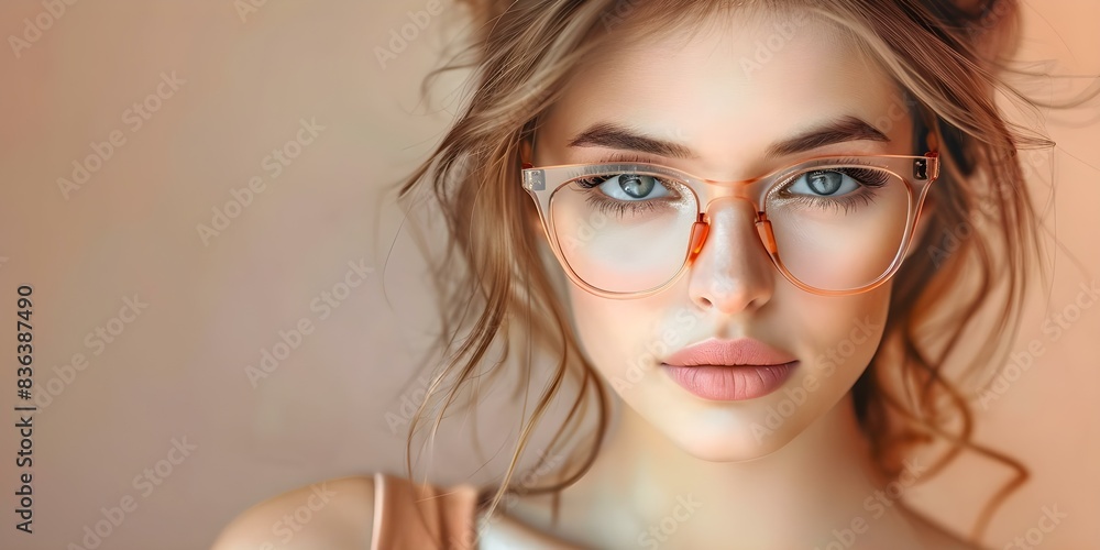 Fototapeta premium Choosing Stylish Glasses to Enhance Vision and Fashion Sense. Concept Eyewear Trends, Vision Enhancers, Fashionable Frames, Styling Tips, Personalized Lenses