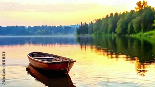 beautiful lake in the morning. Seamless 4k time lapse virtual video animation background photo